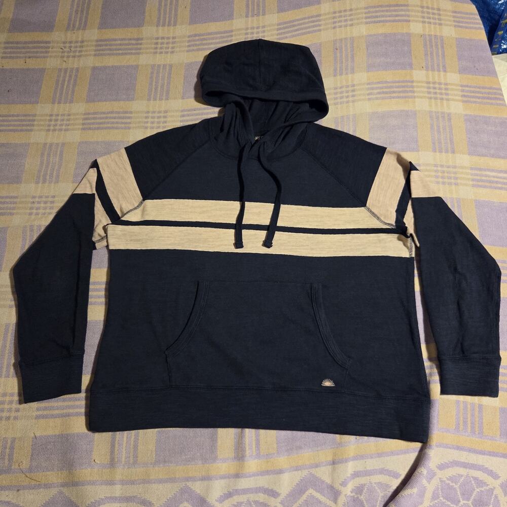 Faherty Sunwashed Hoodie Organic Cotton White Blue Stripe Sun Back - Picture 2 of 9